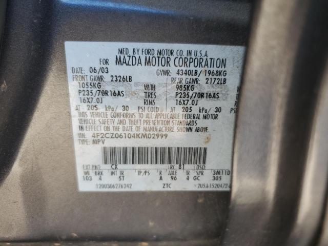 4F2CZ06104KM02999 - 2004 MAZDA TRIBUTE ES GRAY photo 12