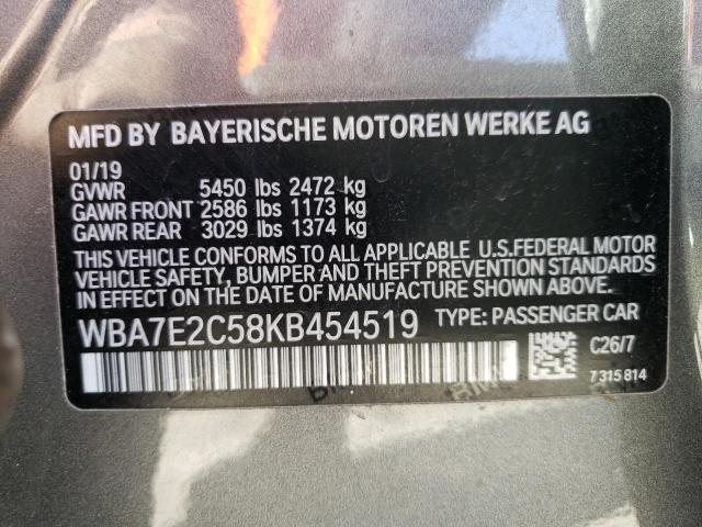 WBA7E2C58KB454519 - 2019 BMW 740 I GRAY photo 12