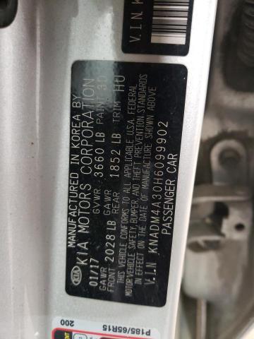 KNADM4A30H6099902 - 2017 KIA RIO LX SILVER photo 12