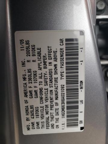 1HGCM663X6A021092 - 2006 HONDA ACCORD LX SILVER photo 12