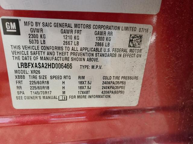LRBFXASA2HD006466 - 2017 BUICK ENVISION PREFERRED RED photo 12