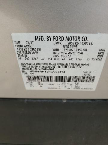 1FM5K8HT2HGC75414 - 2017 FORD EXPLORER PLATINUM SILVER photo 13