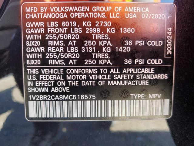 1V2BR2CA8MC516575 - 2021 VOLKSWAGEN ATLAS SEL BLACK photo 13