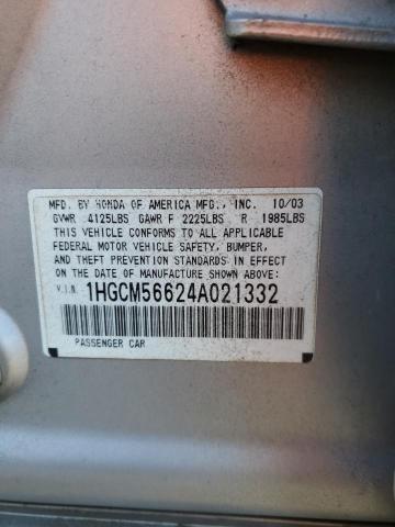 1HGCM56624A021332 - 2004 HONDA ACCORD EX SILVER photo 12