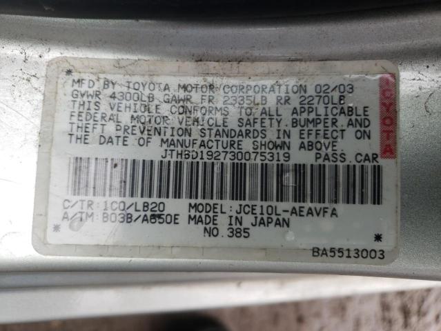 JTHBD192730075319 - 2003 LEXUS IS 300 SILVER photo 13