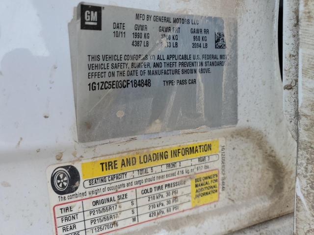 1G1ZC5E03CF184848 - 2012 CHEVROLET MALIBU 1LT WHITE photo 12