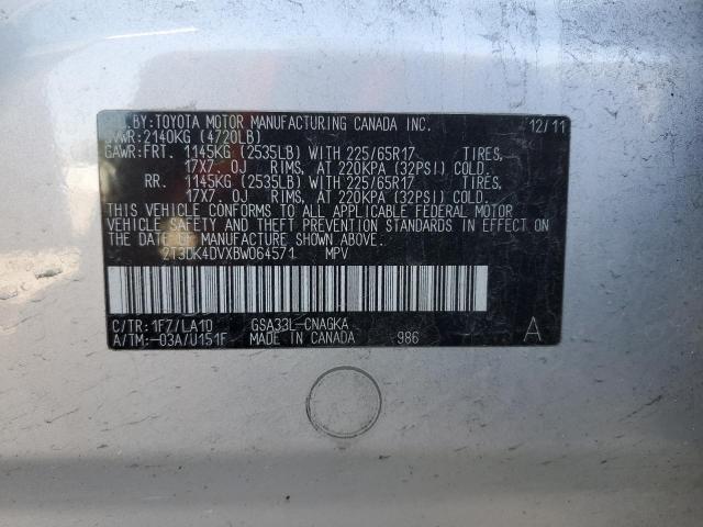 2T3DK4DVXBW064571 - 2011 TOYOTA RAV4 LIMITED SILVER photo 13