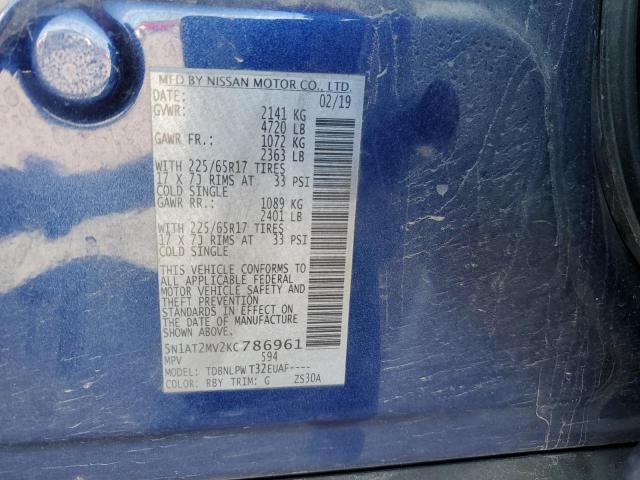 5N1AT2MV2KC786961 - 2019 NISSAN ROGUE S BLUE photo 13