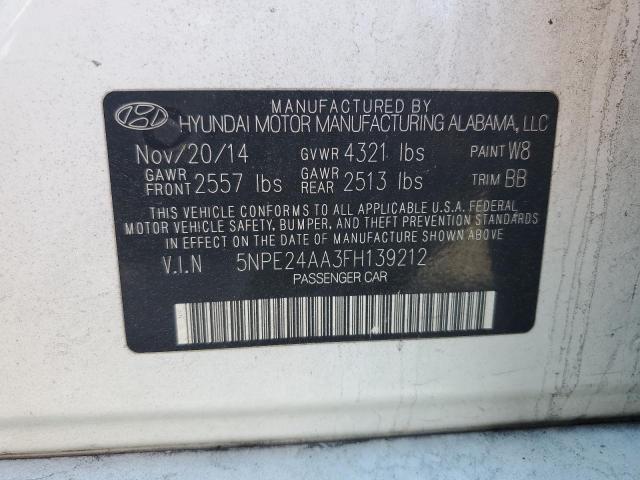 5NPE24AA3FH139212 - 2015 HYUNDAI SONATA ECO WHITE photo 12