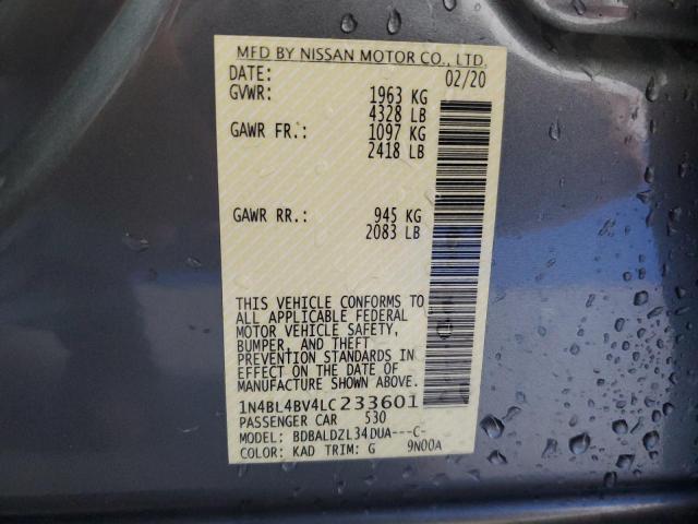 1N4BL4BV4LC233601 - 2020 NISSAN ALTIMA S CHARCOAL photo 12