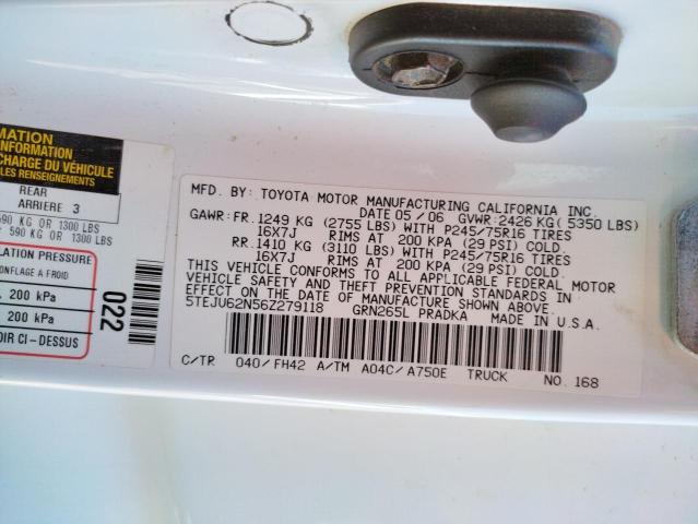 5TEJU62N56Z279118 - 2006 TOYOTA TACOMA DOUBLE CAB PRERUNNER WHITE photo 12