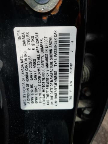 2HGFB2F93FH508989 - 2015 HONDA CIVIC EXL შავი ფოტო 12