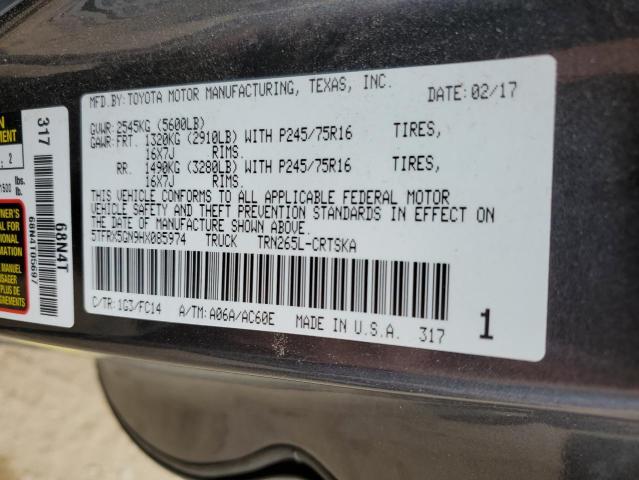 5TFRX5GN9HX085974 - 2017 TOYOTA TACOMA ACCESS CAB ნაცრისფერი ფოტო 12