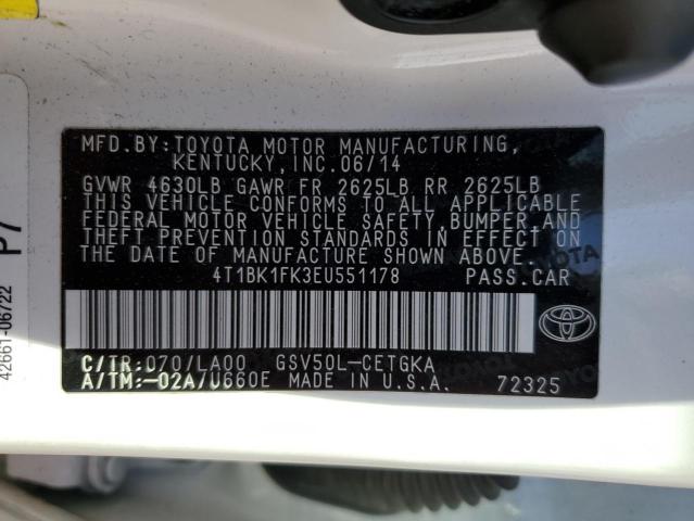 4T1BK1FK3EU551178 - 2014 TOYOTA CAMRY SE WHITE photo 12