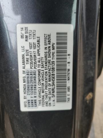 5FNRL5H45EB108139 - 2014 HONDA ODYSSEY EX GRAY photo 12