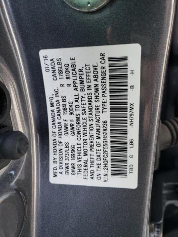 2HGFC2F55GH528236 - 2016 HONDA CIVIC LX GRAY photo 12