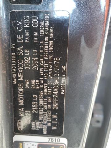 3KPF24AD5ME373478 - 2021 KIA FORTE FE GRAY photo 12