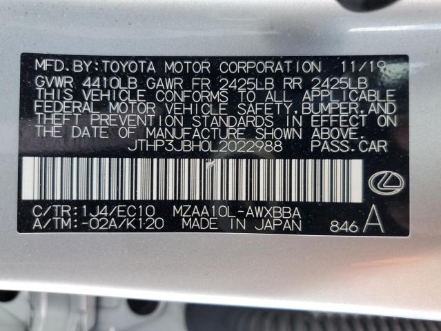 JTHP3JBH0L2022988 - 2020 LEXUS UX 200 SILVER photo 13