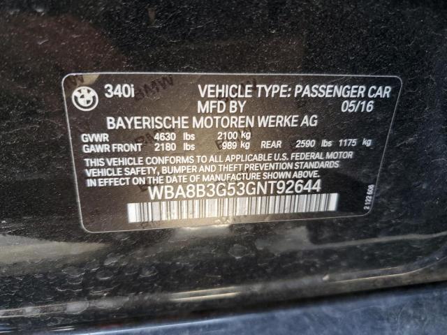 WBA8B3G53GNT92644 - 2016 BMW 340 I შავი ფოტო 13
