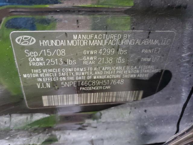 5NPET46C89H517648 - 2009 HYUNDAI SONATA GLS BLACK photo 12