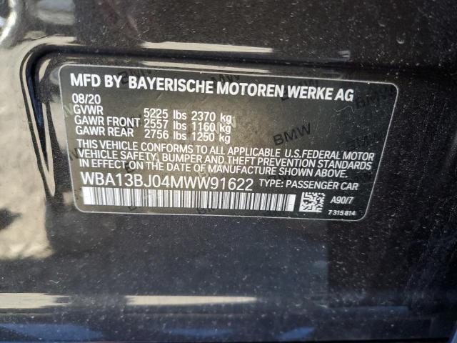 WBA13BJ04MWW91622 - 2021 BMW 530 XI BLACK photo 13