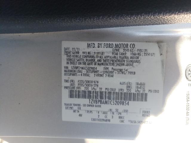 1ZVBP8AM1C5209854 - 2012 FORD MUSTANG SILVER photo 10