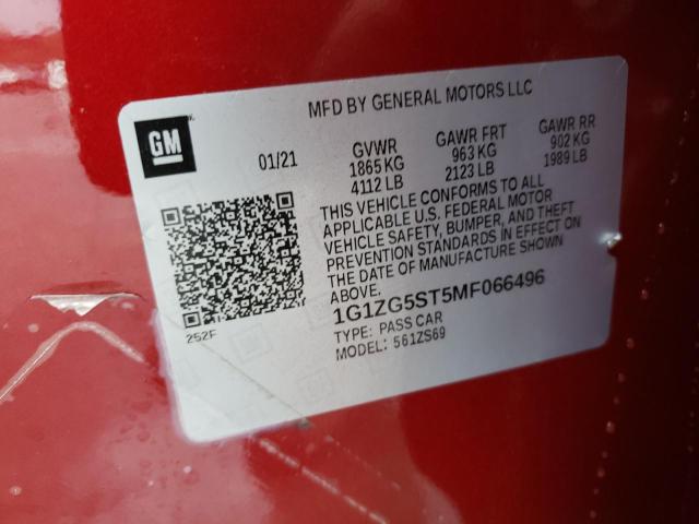 1G1ZG5ST5MF066496 - 2021 CHEVROLET MALIBU RS RED photo 13