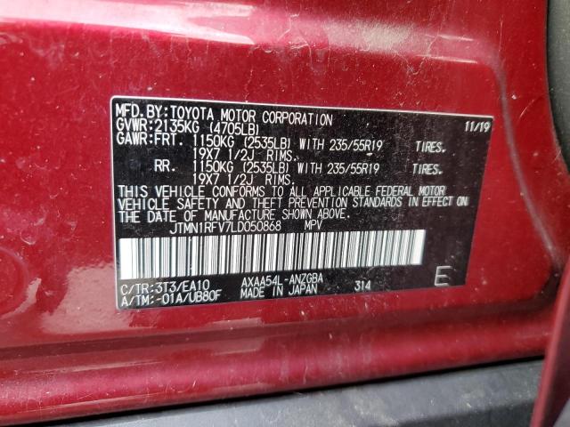 JTMN1RFV7LD050868 - 2020 TOYOTA RAV4 LIMITED RED photo 12