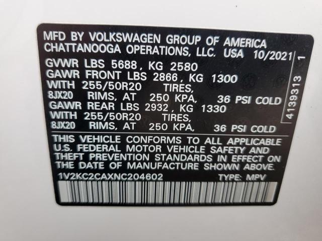 1V2KC2CAXNC204602 - 2022 VOLKSWAGEN ATLAS CROS SE WHITE photo 14
