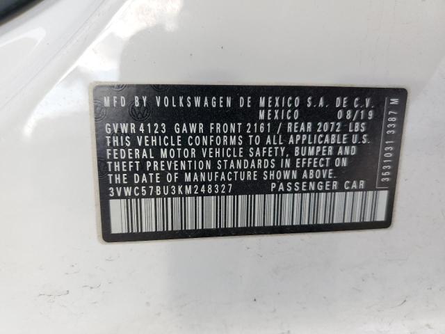 3VWC57BU3KM248327 - 2019 VOLKSWAGEN JETTA S WHITE photo 12