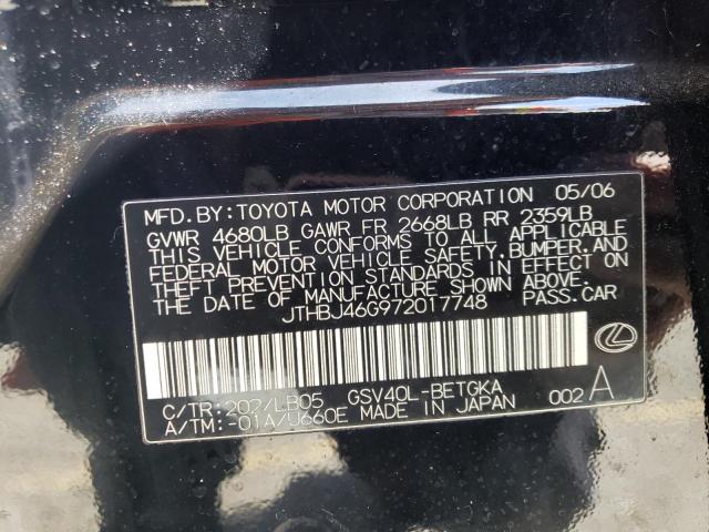 JTHBJ46G972017748 - 2007 LEXUS ES 350 BLACK photo 12