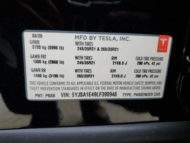 5YJSA1E49LF390948 - 2020 TESLA MODEL S BLACK photo 13