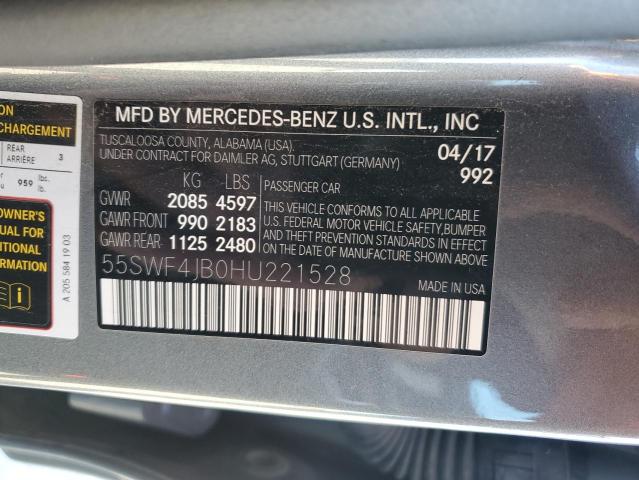 55SWF4JB0HU221528 - 2017 MERCEDES-BENZ C 300 GRAY photo 13