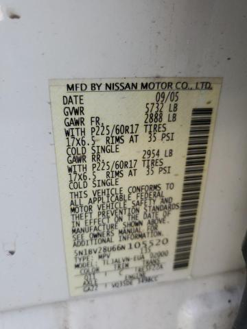 5N1BV28U66N105520 - 2006 NISSAN QUEST S WHITE photo 12