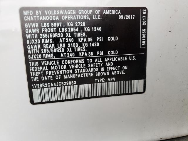 1V2RR2CA4JC529883 - 2018 VOLKSWAGEN ATLAS SEL WHITE photo 14