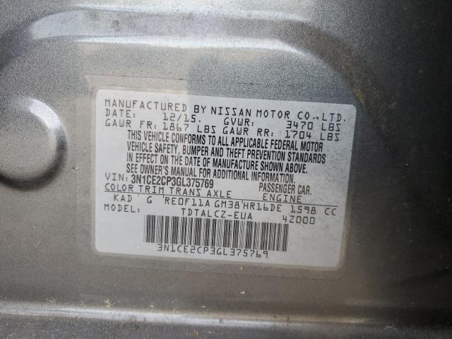 3N1CE2CP3GL375769 - 2016 NISSAN VERSA NOTE S GRAY photo 12