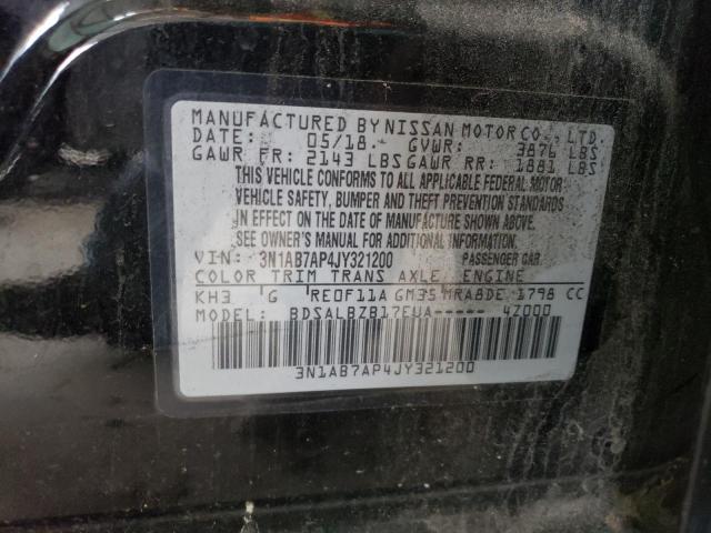 3N1AB7AP4JY321200 - 2018 NISSAN SENTRA S BLACK photo 12