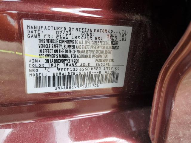 3N1AB8CV9PY314706 - 2023 NISSAN SENTRA SV MAROON photo 12