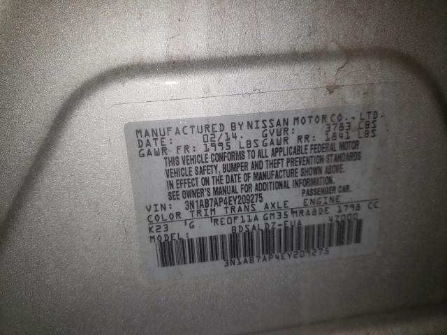 3N1AB7AP4EY209275 - 2014 NISSAN SENTRA S SILVER photo 13