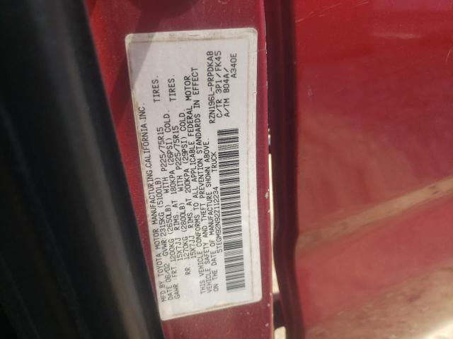 5TEGM92N92Z112234 - 2002 TOYOTA TACOMA DOUBLE CAB PRERUNNER RED photo 12