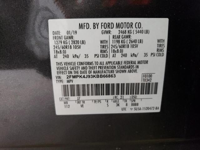 2FMPK4J93KBB66863 - 2019 FORD EDGE SEL GRAY photo 13