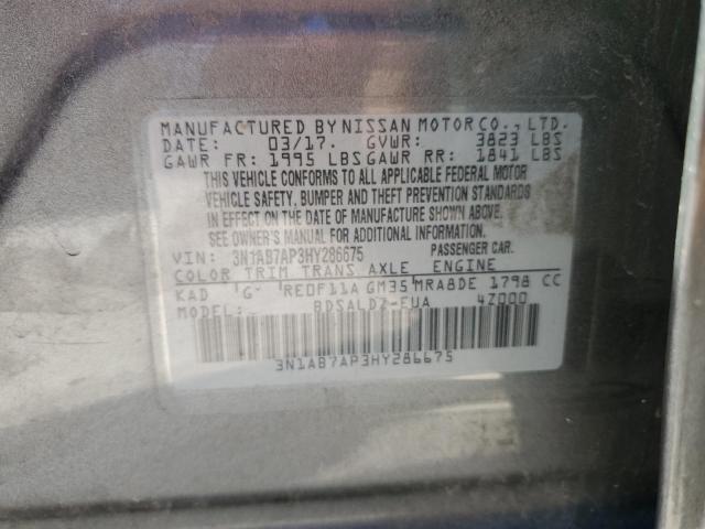 3N1AB7AP3HY286675 - 2017 NISSAN SENTRA S GRAY photo 12