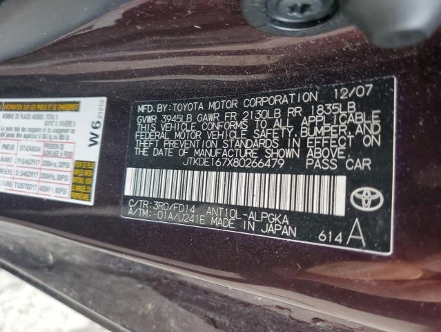 JTKDE167X80266479 - 2008 TOYOTA SCION TC 紫色 照片 12