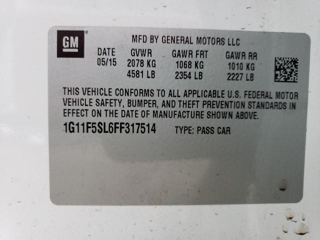 1G11F5SL6FF317514 - 2015 CHEVROLET MALIBU LTZ თეთრი ფოტო 12