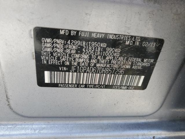 JF1GPAD67DH857296 - 2013 SUBARU IMPREZA PREMIUM SILVER photo 12