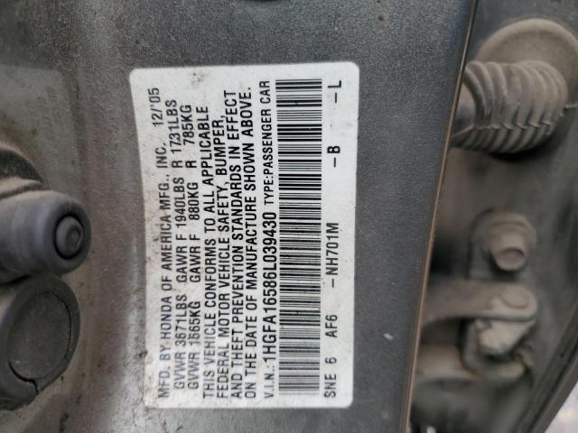 1HGFA16586L039430 - 2006 HONDA CIVIC LX GRAY photo 13