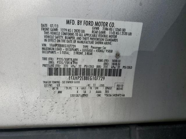 1FAHP2E88EG107729 - 2014 FORD TAURUS SEL SILVER photo 12