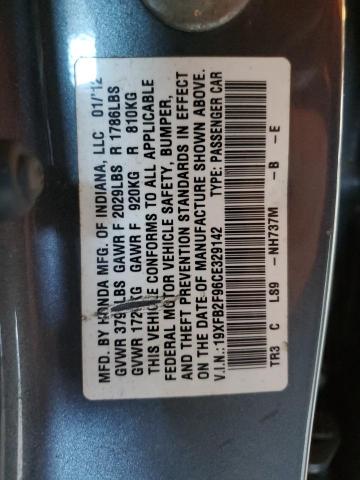19XFB2F96CE329142 - 2012 HONDA CIVIC EXL GRAY photo 12