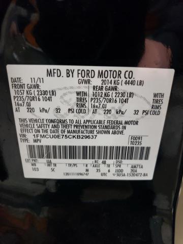 1FMCU0E75CKB29637 - 2012 FORD ESCAPE LIMITED BLACK photo 12