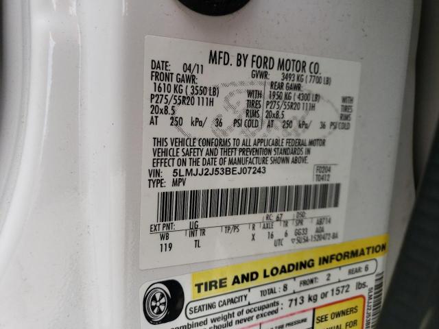 5LMJJ2J53BEJ07243 - 2011 LINCOLN NAVIGATOR თეთრი ფოტო 12